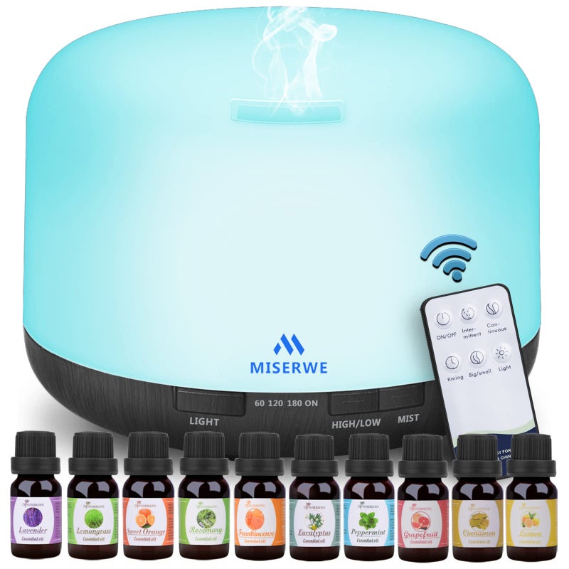 Miserwe Diffuser 500ML Essential Oil Diffuser with Adjustable Mist Mode and 4 Timer Setting Diffuser for Essential Oils Waterless Auto Shut-Off for Home Office Yoga Spa - Image 1